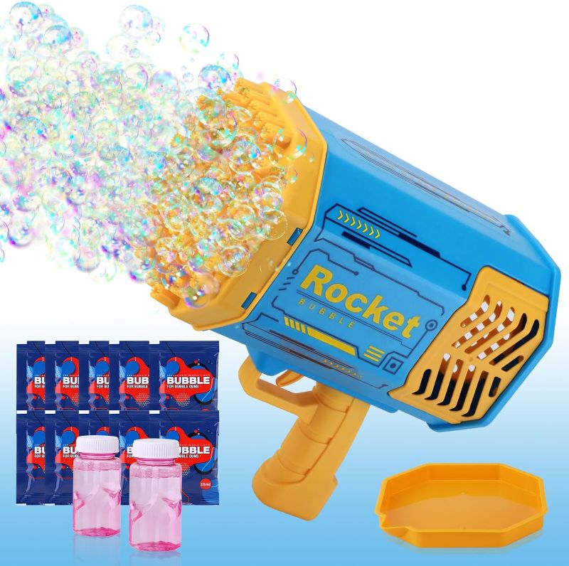 Photo 1 of Bubble Blower Bubble Machine,69-Hole Giant Bubble Machine Maker, Birthday, Wedding Gifts, Outdoor Party Toys for Kids, Boys, Girls, Adults (Blue)
