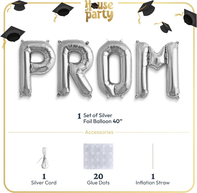 Photo 1 of  HOUSE OF PARTY Large Silver Prom Balloons - 40 Inch Prom Foil Balloons for Graduation Decorations | Prom 2023 Foil Mylar Letter Balloons | Prom Decorations for Class of 2023 Graduation Party

