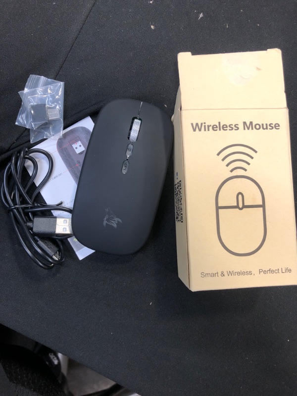 Photo 2 of HOTLIFE LED Wireless Mouse, Slim Rechargeable Silent Portable USB Optical 2.4G Wireless Bluetooth Two Mode Computer Mice with USB Receiver and Type C Adapter (Black)