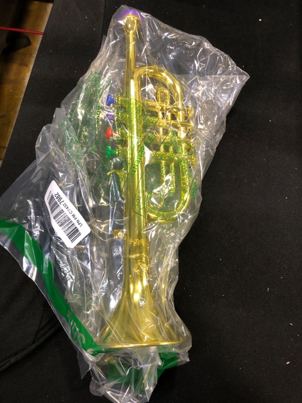 Photo 2 of Kids Trumpet, Golden Plastic Trumpet Horn with 4 Colored Keys, Children's Trumpet Wind Instrument Brass Musical Instruments, Trumpet Toy Boys Girls