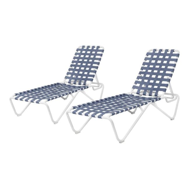 Photo 1 of 2-Pack Hampton Bay Aluminum Frame Lake Outdoor Strap Chaise Lounge