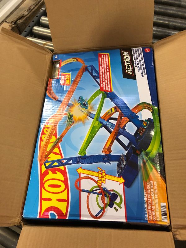 Photo 3 of ?Hot Wheels Track Set and 1:64 Scale Toy Car, 29" Tall Track with Motorized Booster for Fast Racing, Action Spiral Speed Crash Playset???? SHIPS IN OWN CONTAINER