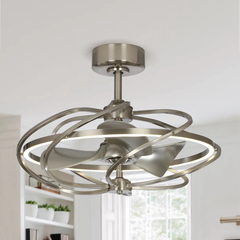Photo 1 of 27-inch Satin Nickel 3-Blade Chandelier LED Ceiling Fan with Remote
