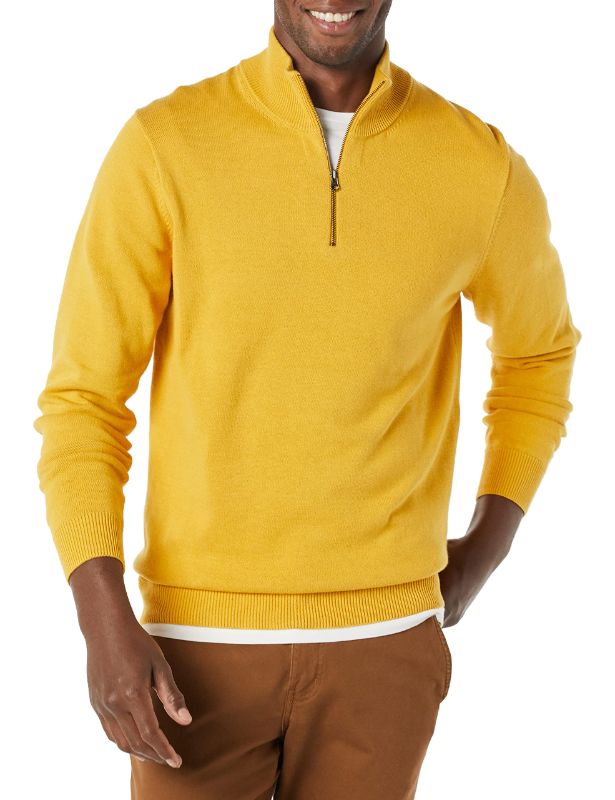 Photo 1 of AMAZON ESSENTIALS MEN'S 100% COTTON QUARTER-ZIP SWEATER X-SMALL GOLD