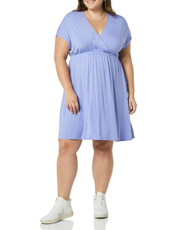 Photo 1 of AMAZON ESSENTIALS WOMEN'S SURPLICE DRESS (AVAILABLE IN PLUS SIZE) RAYON BLEND SOFT VIOLET MEDIUM
