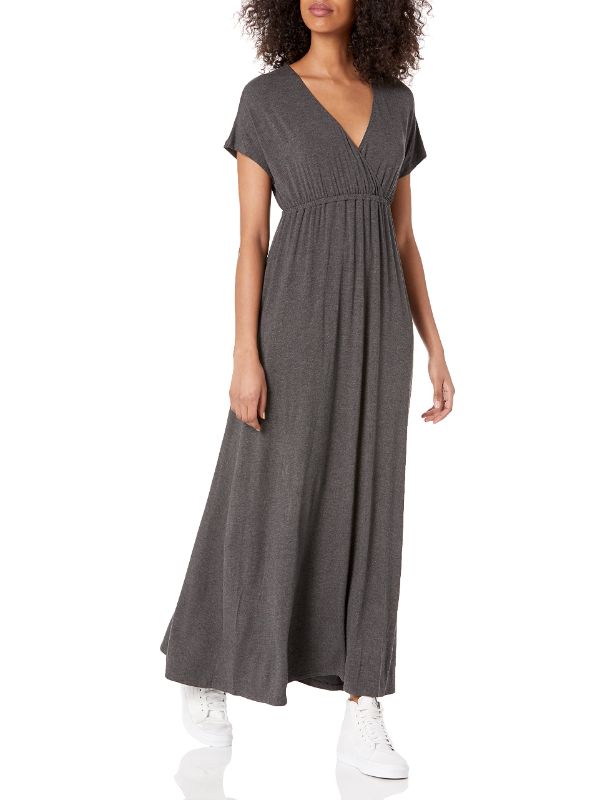 Photo 1 of AMAZON ESSENTIALS WOMEN'S WAISTED MAXI DRESS (AVAILABLE IN PLUS SIZE) RAYON BLEND CHARCOAL HEATHER -- SIZE SMALL
