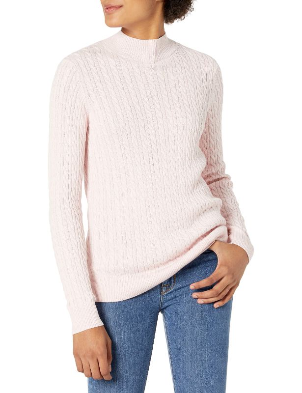 Photo 1 of AMAZON ESSENTIALS WOMEN'S CLASSIC-FIT LIGHTWEIGHT CABLE LONG-SLEEVE MOCK NECK SWEATER X-LARGE LIGHT PINK
