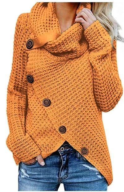 Photo 1 of Asvivid Women's Turtleneck Pullover Sweaters Chunky Knit Long Sleeve Button Cowl Neck Asymmetric Wrap Sweater
