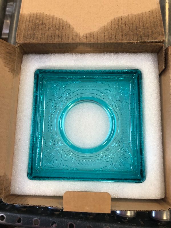 Photo 3 of Decorative Glass Square Tissue Box Holder/Cover for or Home Accent, Bathroom Accessories, Vanity, Countertop, Tabletop, Vanity, Office, College, Dorm(Real Solid Glass Teal Blue) Teal-blue