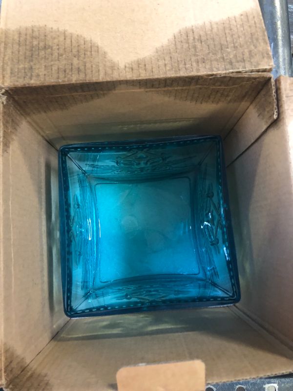 Photo 2 of Decorative Glass Square Tissue Box Holder/Cover for or Home Accent, Bathroom Accessories, Vanity, Countertop, Tabletop, Vanity, Office, College, Dorm(Real Solid Glass Teal Blue) Teal-blue