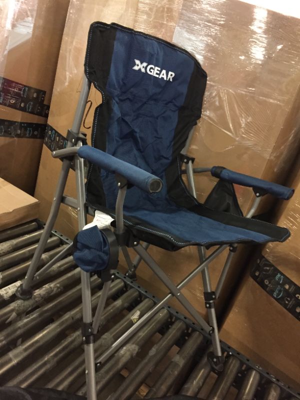 Photo 2 of XGEAR Camping Chair with Padded Hard Armrest, Sturdy Folding Camp Chair with Cup Holder, Storage Pockets Carry Bag Included, Support to 400 lbs(Blue) 1-blue