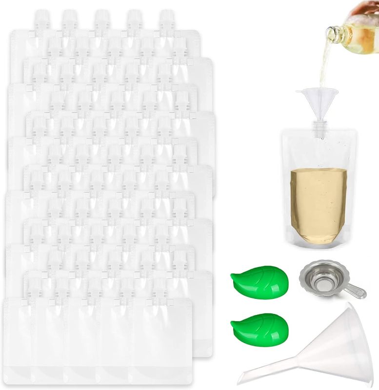 Photo 1 of 50pcs 250ml Refillable Drink Pouches for Festivals Clear Travel Plastic Drinks Flasks Cruise Kit Reusable BPA-Free for Travel Alcohol Liquor Juice Bags Drink Container Party(50pcs-250ml)
