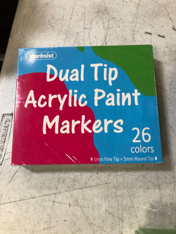 Photo 2 of MARKSIST 26 Colors Acrylic Paint Markers, Dual Tips Acrylic Paint Pens - 1mm Extra Fine Tip & 5mm Medium Tip, Non-toxic Acrylic Marker Pens for Rock, Wood, Paper, Canvas, Arts and Crafts