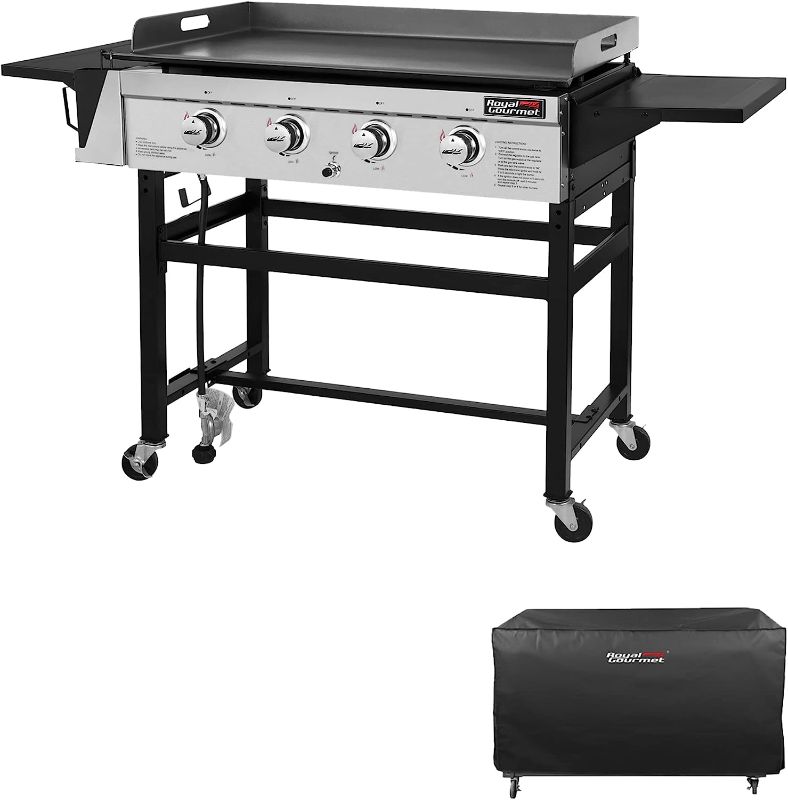 Photo 1 of Royal Gourmet 4 Burner Flat Top Grill Griddle Combo Outdoor propane Gas Griddle, GB4001C, 52,000 BTU For Outdoor Events, Camping, BBQ 61.02*23.62*37.60 inches
