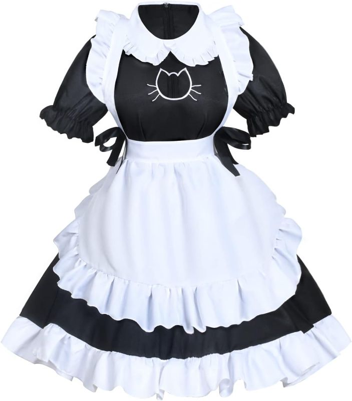 Photo 1 of Anime French Cat Maid Apron Fancy Dress Cosplay Costume Headwear Gloves Socks Set(Black S)
