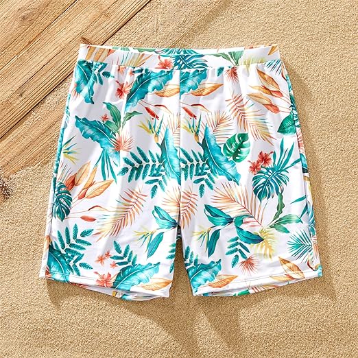 Photo 1 of Family Matching Swim Trunks Light Blue Tropical Floral Print Bathing Shorts Swimwear SIZE SMALL 6-7 YEARS 