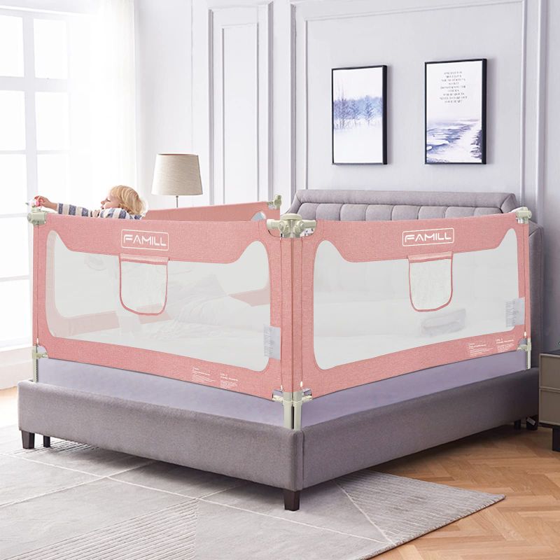 Photo 1 of FAMILL Twin Bed Rail for Toddlers, Toddler Bed Rails, Bed Safety Rails for Children, Fits Twin, Full and Queen Size Mattress (Pink,1 Piece, 74.8") Pink 74.8inch (1 side)