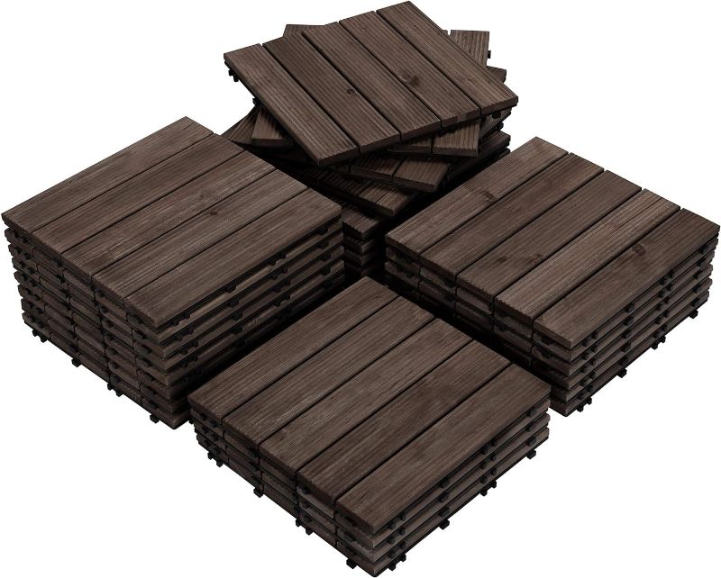 Photo 1 of Yaheetech 27PCS Interlocking Wooden Flooring Patio Deck Tiles Solid Wood Tiles Outdoor 12 x 12in Black
