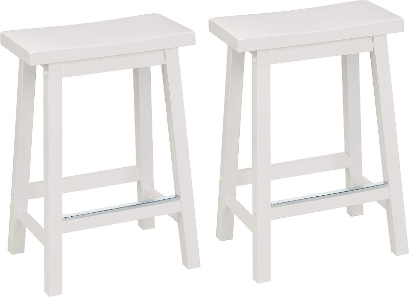 Photo 1 of Amazon Basics Solid Wood Saddle-Seat Kitchen Counter-Height Stool, 24-Inch Height, White - Set of 2
