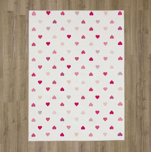 Photo 1 of Gap Home Kids Tiny Hearts Area Rug, Pink, 5'2"x7'
