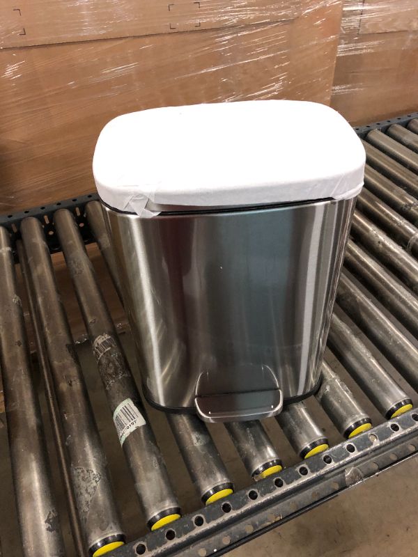 Photo 2 of Amazon Basics 12 Liter / 3.1 Gallon Soft-Close, Smude Resistant Small Trash Can with Foot Pedal - Brushed Stainless Steel, Satin Nickel Finish 12L / 3.1 Gallon