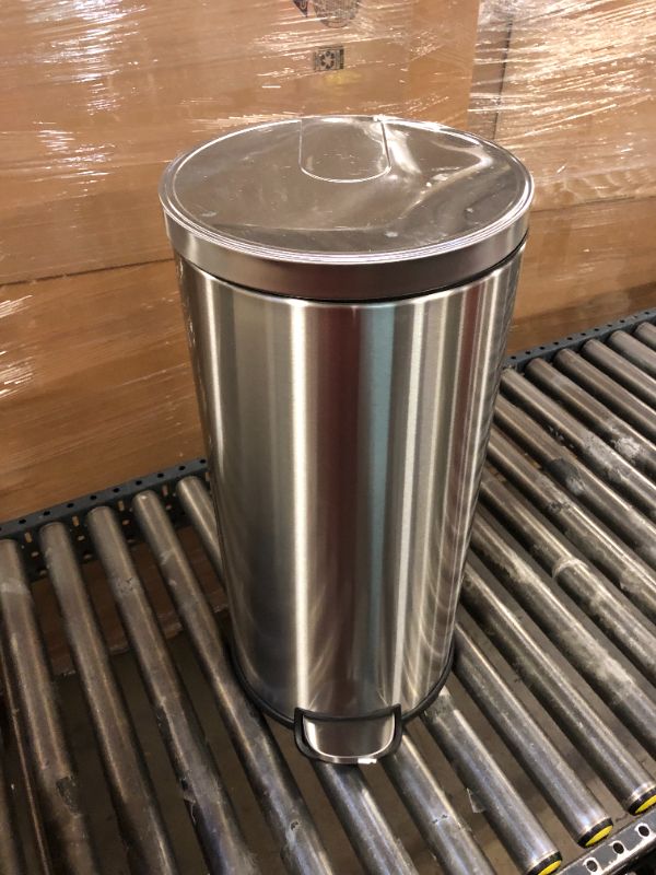 Photo 2 of Amazon Basics 30 Liter / 7.9 Gallon Round Soft-Close Trash Can with Foot Pedal - Stainless Steel 30L / 7.9 Gallon