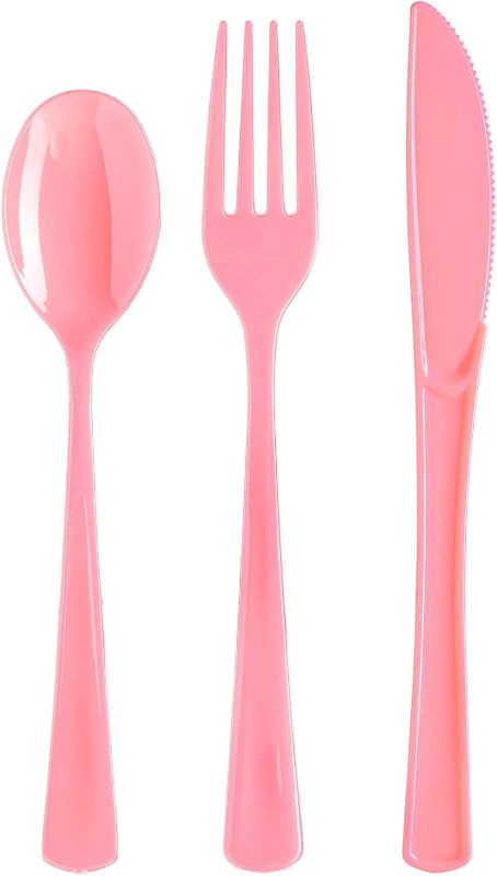 Photo 1 of 10 Pack Pink Plastic Utensils Heavy Duty Cutlery Set 10 Plastic Forks 10 Plastic Spoons 10 Plastic Knives Perfect Plastic Silverware Party Pack Set for all occasions