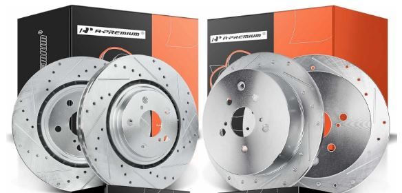 Photo 1 of A-Premium Front & Rear Drilled and Slotted Disc Brake Rotors Compatible with Select Lexus and Toyota Models - RX350/RX450H 2010-2015, Highlander 2014-2019, Sienna, 12-PC Set  - - -   DISC ONLY 