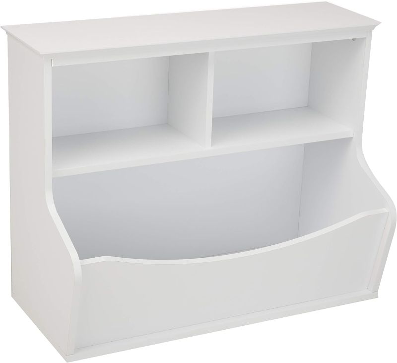 Photo 1 of Amazon Basics Children's Multi-Functional 4 Shelf Bookcase and Toy Storage Bin, White, 14.84" D x 31.25" W x 24.56" H
