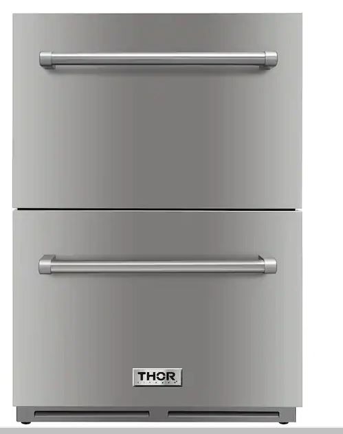 Photo 1 of 24 in. 5.4 cu. ft. Built-in Indoor/Outdoor Undercounter Double Drawer Refrigerator in Stainless Steel
