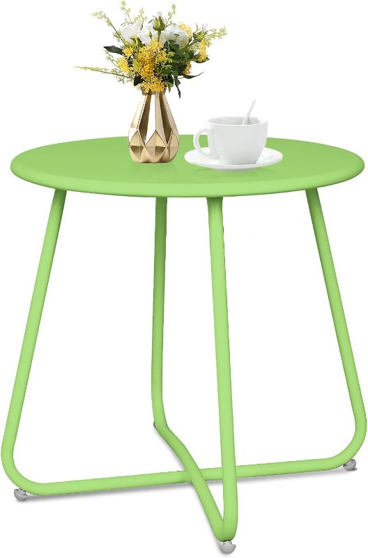 Photo 1 of Babion Patio Side Table, Outdoor Side Table, Green Small Round End Table, Weather Resistant Steel Outdoor Table for Patio Yard Garden Balcony, Waterproof Metal Side Table
