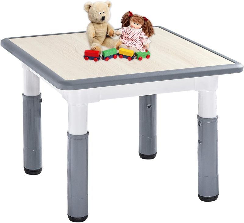 Photo 1 of FUNLIO Adjustable Kids Table, 3 Level Height Adjustable Toddler Table for Ages 3-8, Easy to Wipe Arts & Crafts Child Table, for Classrooms/Daycares/Homes, CPC & CE Approved, 23.6 x 23.6inch - Grey
