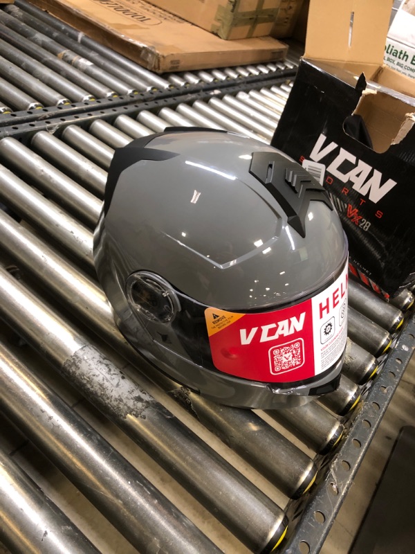 Photo 2 of VCAN VX28 Full Face Modular Flip-Up Motorcycle Helmet ECE & DOT Approved, Coolmax Cheek Pad & OTG Ready Gloss Grey Large