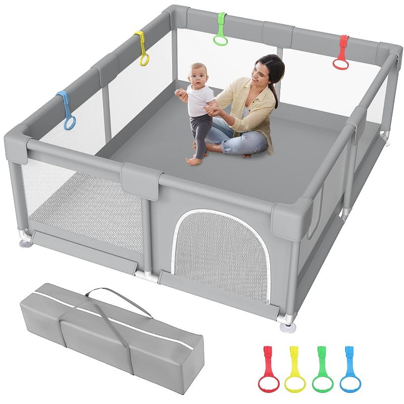 Photo 1 of Zimmoo Baby Playpen, 71"x59" Extra Large Playpen for Babies and Toddlers Baby Playards with Zipper Gate, Safety Baby Play Pen with Soft Breathable Mesh Indoor & Outdoor Kids Activity Center
