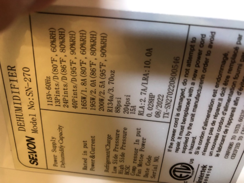 Photo 3 of 30 Pint Dehumidifiers for 2000 Sq. Ft Home Basements with Drain Hose, SEAVON Dehumidifier with Auto and Manual Drainage, 12 Hours Timer, Child Lock, Dry Clothes, Intelligent Humidity Control for Bedroom, Bathroom, Laundry Room, Office