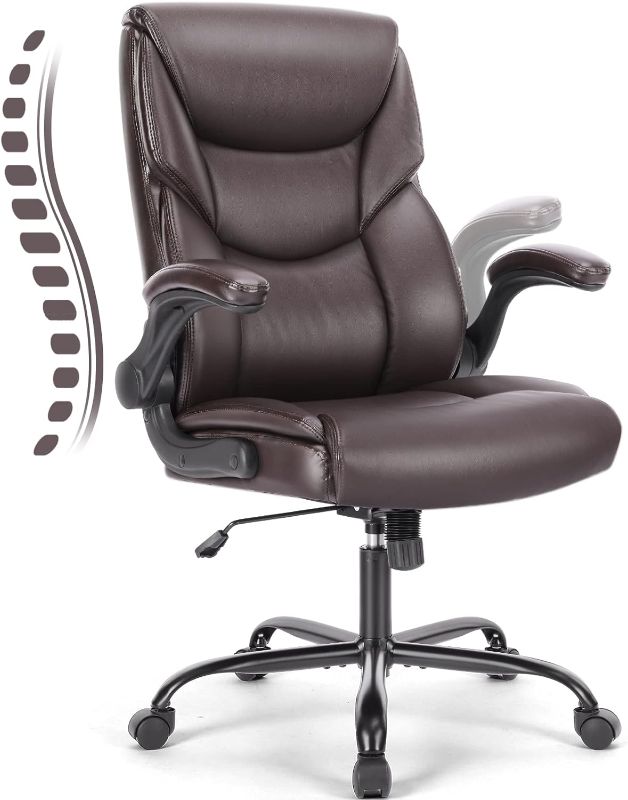 Photo 1 of Executive Office Chair – Ergonomic Adjustable Computer Desk Chairs with High Back Flip-up Armrests, Swivel Task Chair with Lumbar Support, Bonded Leather
