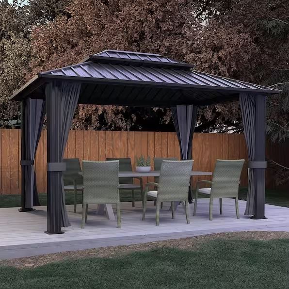 Photo 1 of **BOX 2 of 2**** VEIKOUS 12 ft. W x 10 ft. L x 9.4 ft. H Aluminum Double Hardtop Gazebo with Curtains and Netting