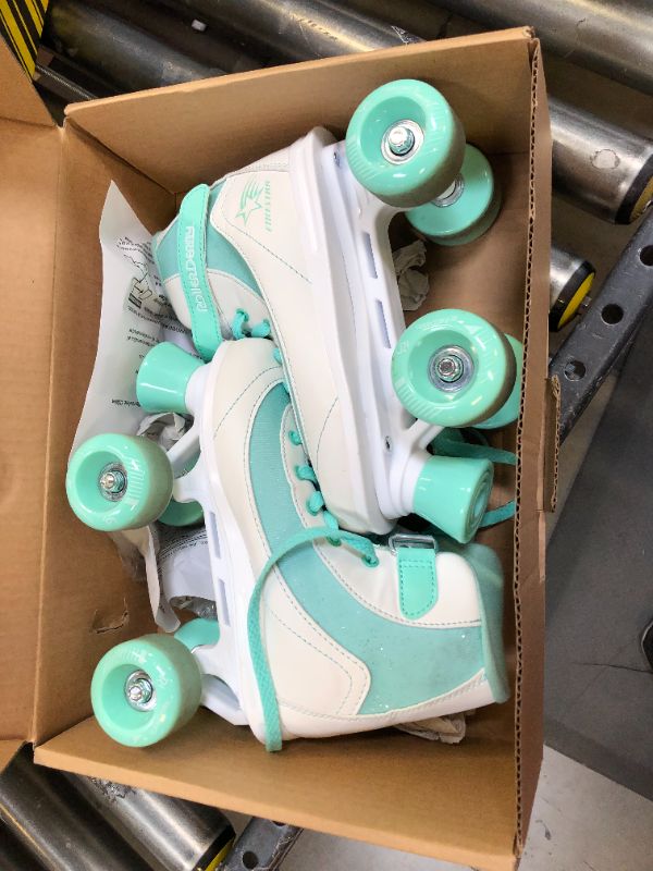 Photo 2 of Roller Derby Firestar Youth Girl's Quad Roller Skates White/Mint SIZE 12