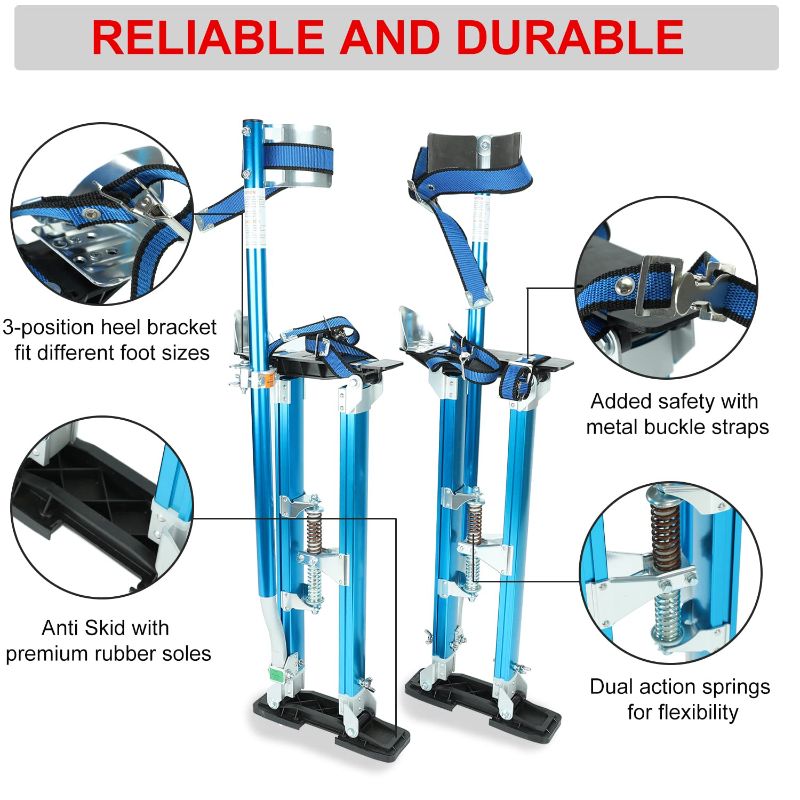 Photo 1 of 24 inch - 40 inch Professional Grade Adjustable Drywall Stilts Taping Paint Stilt Aluminum Tool Stilt for Painting Painter Taping Light Blue
