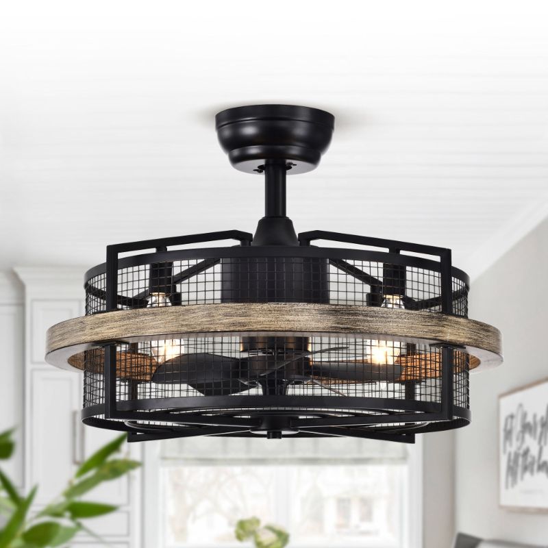 Photo 1 of 20" Industrial 5-Blade Metal Cage Ceiling Fan with Remote and Light Kit
