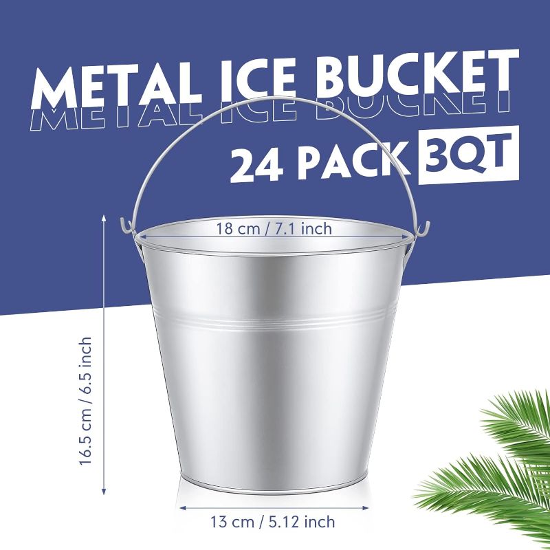 Photo 1 of  Metal Wine Bucket Bulk 3 Quart Beer Bucket Ice Pails with Handle Party Beverage Chiller Champagne Soda Ice Bucket for Picnic Buffet BBQ Home Bar Club Drinking Events Party Supplies
SET OF 4