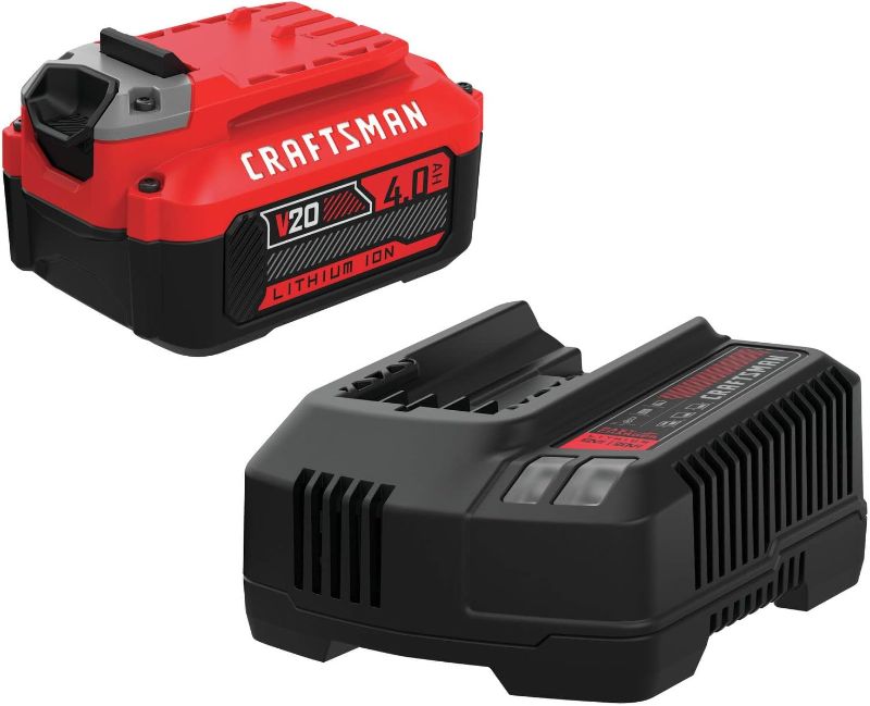 Photo 1 of CRAFTSMAN V20 Battery and Charger, For Power Tool Kits and Outdoor Tools, 4.0 Ah, Lithium Ion Battery (CMCB204-CK)
