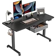 Photo 1 of CubiCubi Standing Desk with Drawer, 55" x 24" Electric Height Adjustable Sit Stand Desk, Ergonomic Home Office Computer Workstation, Black Frame Black Top
