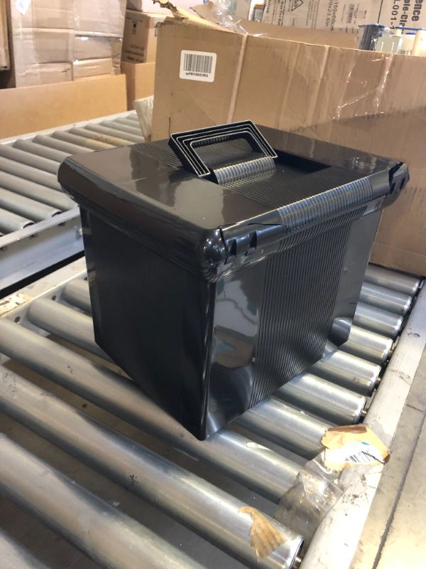 Photo 1 of Pendaflex Portable File Box with File Rails, Hinged Lid with Double Latch Closure, Black, 3 Black Letter Size Hanging Folders Included (41742AMZ)
