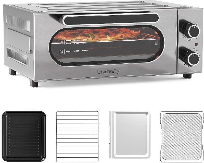 Photo 1 of 16QT Air Fryer Toaster Oven Combo 1800W, Unichefry Countertop Convection Oven Including Toaster, Broil, Air Fry,Timer/Auto Shutoff, 150°-450°F Temp Controls, 15L Capacity, Fit 9 Slices or 12" Pizza
