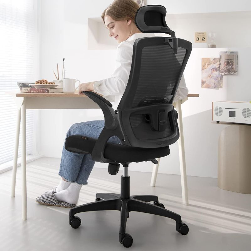 Photo 1 of NEO CHAIR Office High Back Mesh Headrest Adjustable Height and Ergonomic Design Home Office Computer Desk Executive Lumbar Support Padded Flip-up Armrest Swivel Chair (Black)
