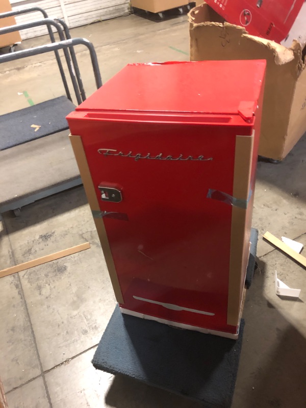 Photo 2 of Frigidaire 3.2 Cu. Ft. Retro Compact Refrigerator with Side Bottle Opener EFR376, Red HAS SOME DENTS BUT IS NEW 