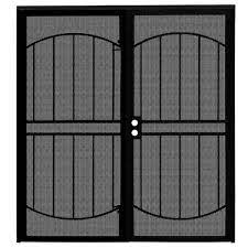 Photo 1 of 72 in. x 80 in. Arcada Black Surface Mount Outswing Steel Double Security Door with Expanded Metal Screen
