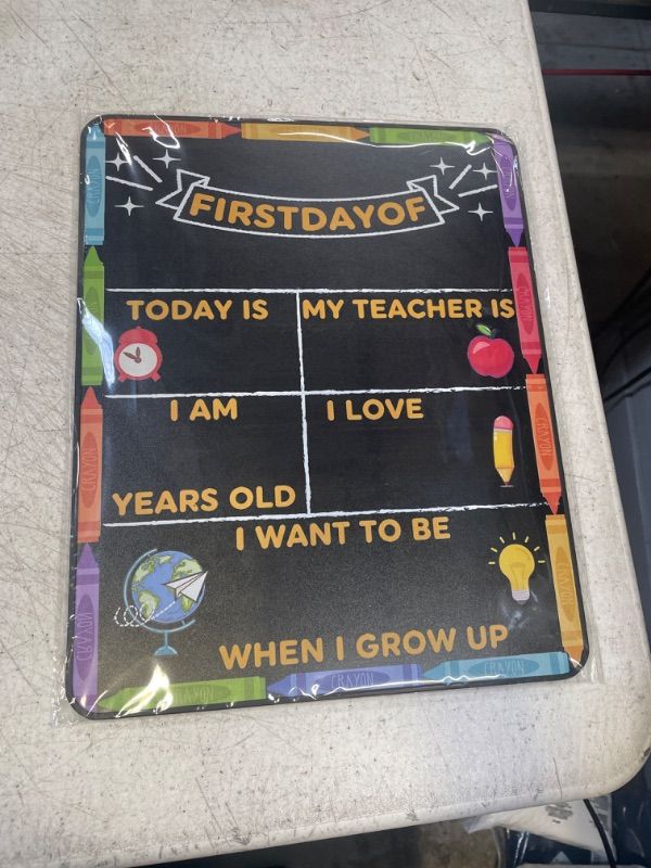 Photo 1 of First Day of School Board Sign, Back to School Chalkboard Sign Supplies, My First and Last Day of School Sign Board, 1st Day of School Chalkboard Sign for Kids First Day of Kindergarten Preschool Sign 1 Pack First and Last Day of School Chalkboard
