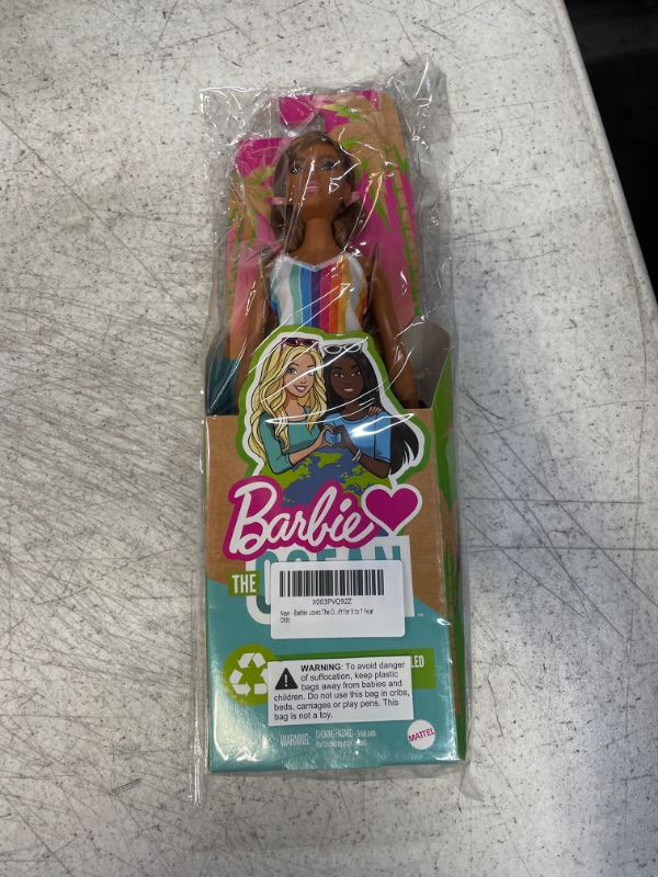 Photo 2 of Barbie Loves The Ocean Beach-Themed Doll (11.5-inch Curvy Brunette), Made from Recycled Plastics, Wearing Fashion & Accessories, Gift for 3 to 7 Year Olds